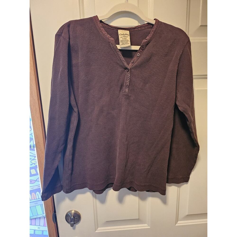 Cabela's Brown Long Sleeve Henley Waffle Knit Thermal Shirt Size Large Size L